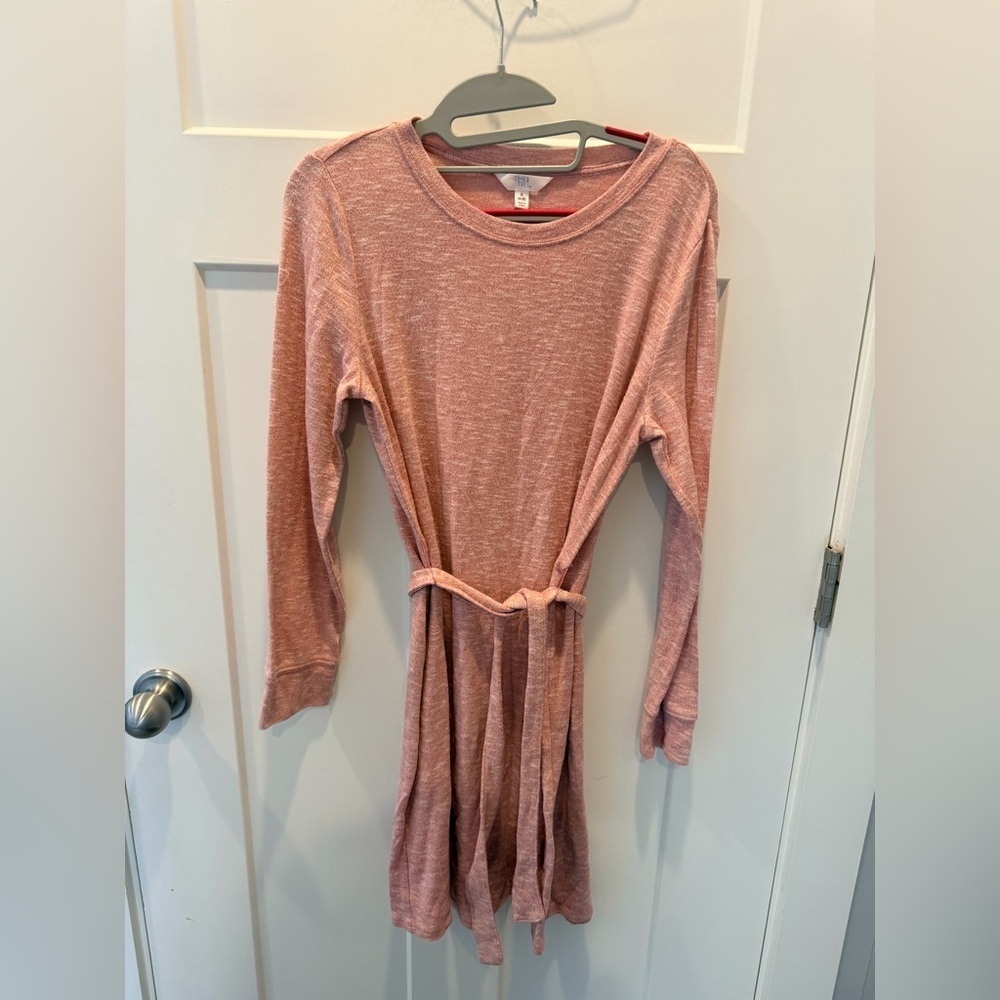 Time and Tru Pink Knit Dress Tie Waist Long Sleeve | Size S